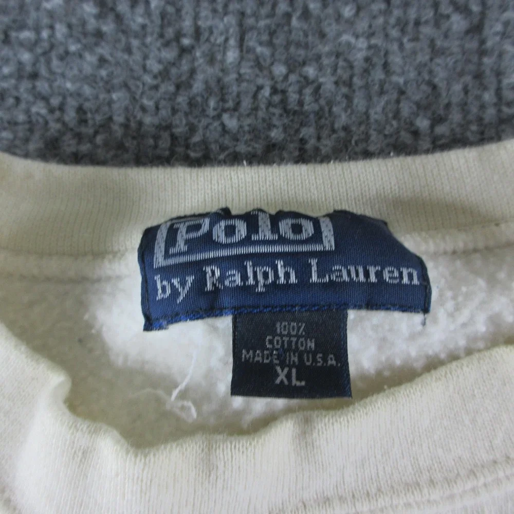 VINTAGE Polo Ralph Lauren Sweatshirt Mens XL White Fleece Crew Neck Pullover 90s